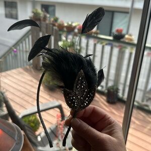 Black Feathered Embellished Fascinator Headband w Feathers for a Statement Look